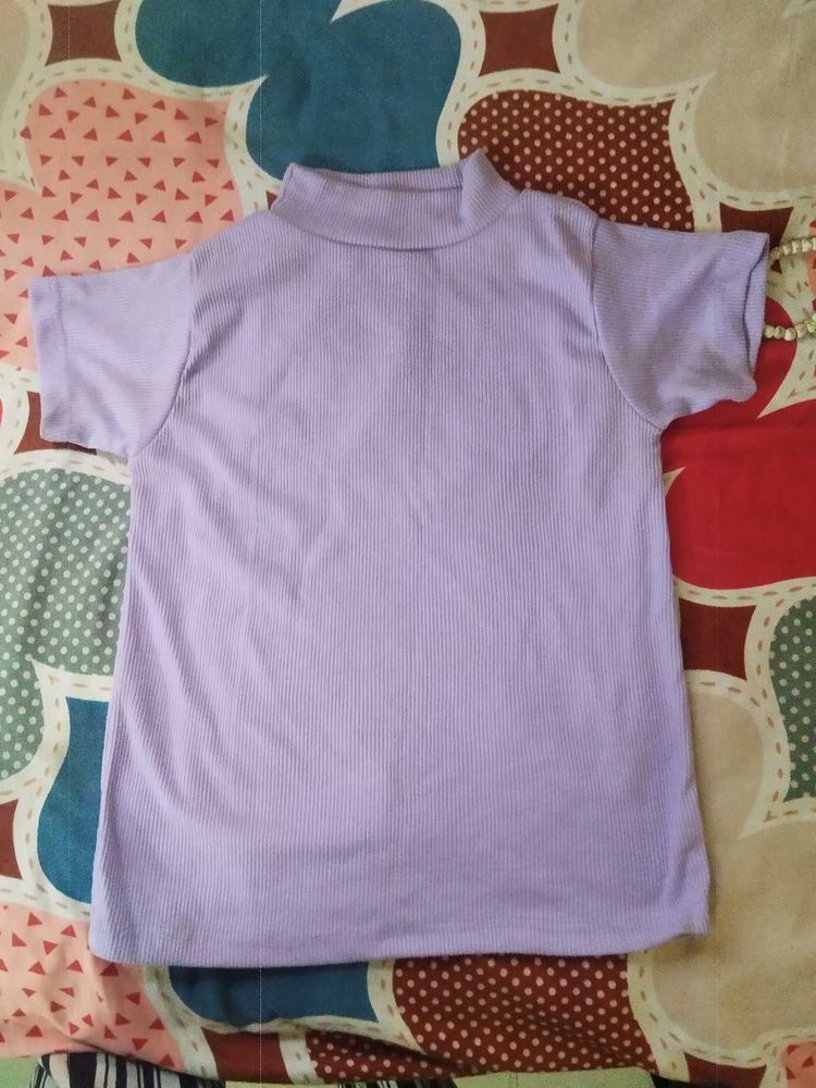 Lavender Ribbed Mock Neck Tee