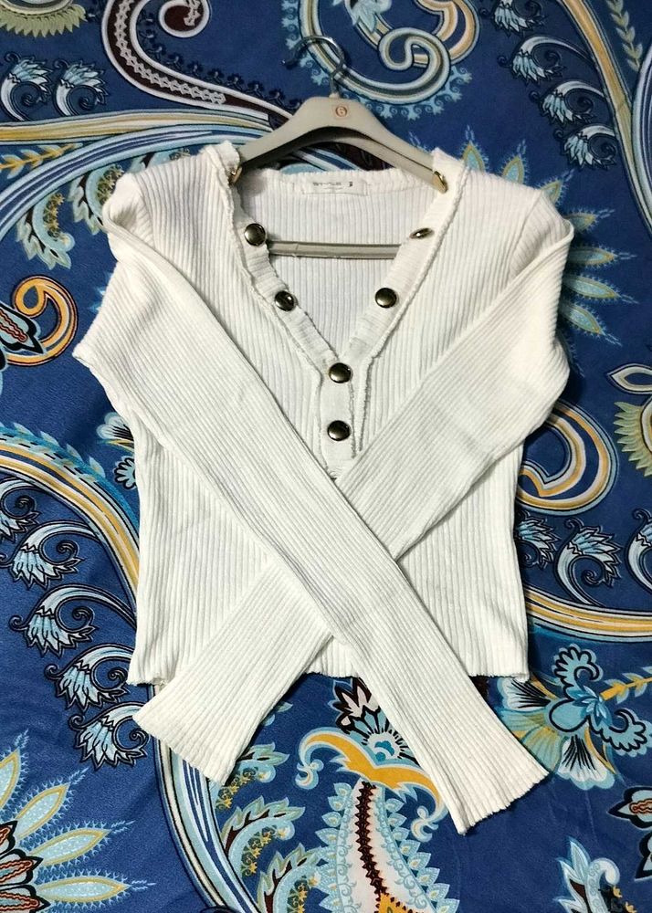 WHITE BUTTON-UP KOREAN TOP 🤍