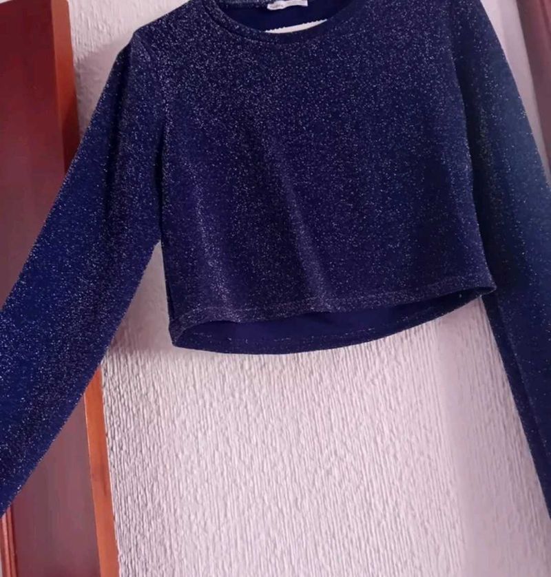 Sparkly Navy Cropped Top