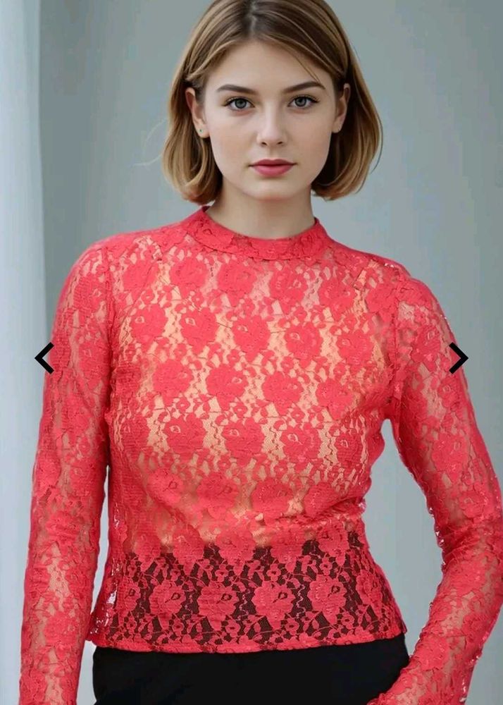 Red Lace Long Sleeve Top