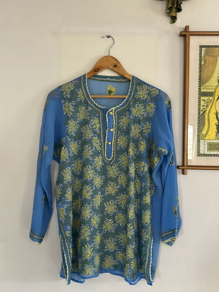 Embroidered Blue Half Kurta