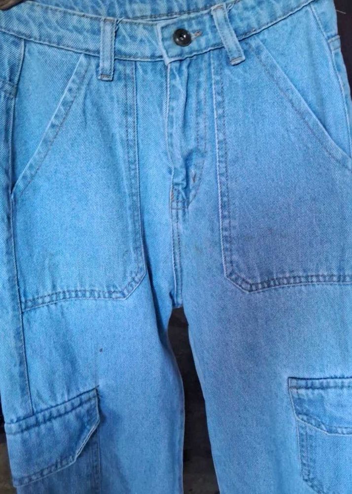 Light Wash Denim Cargo Pants