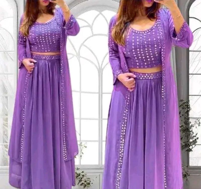 Choli Skirt Set With Shrug
