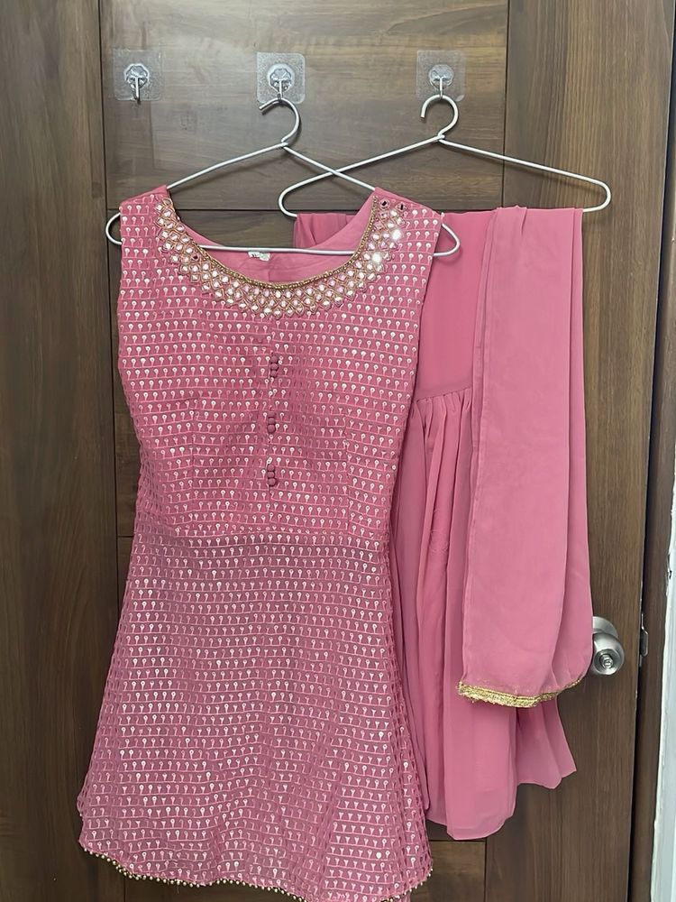 Pink Embroidered Sharara Set