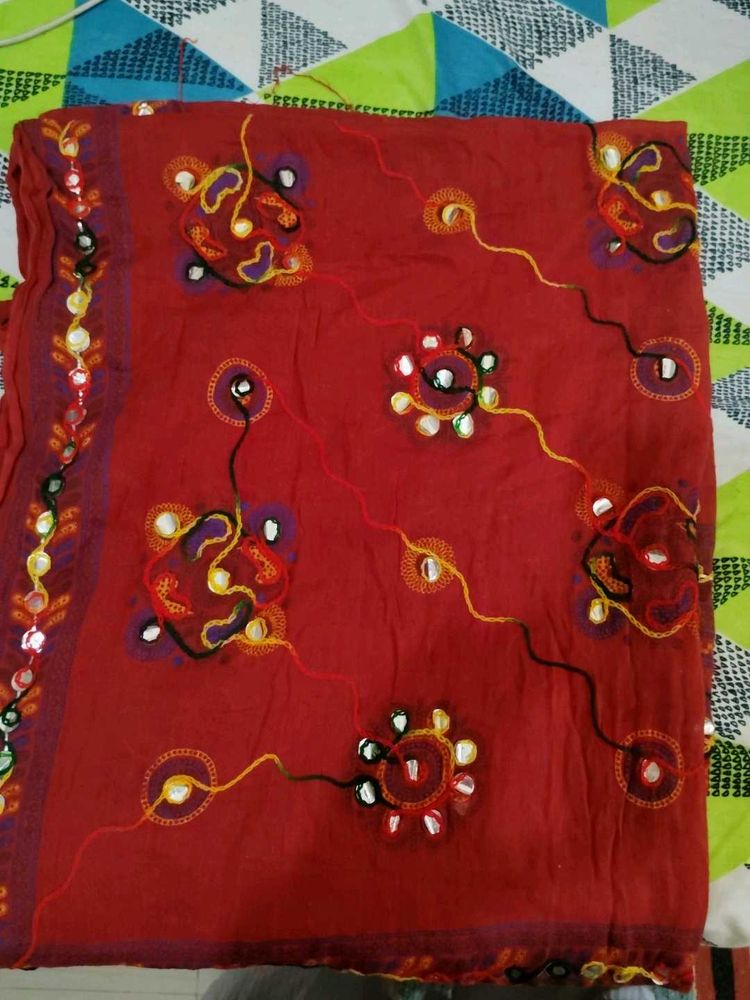 Red Embroidered Dupatta
