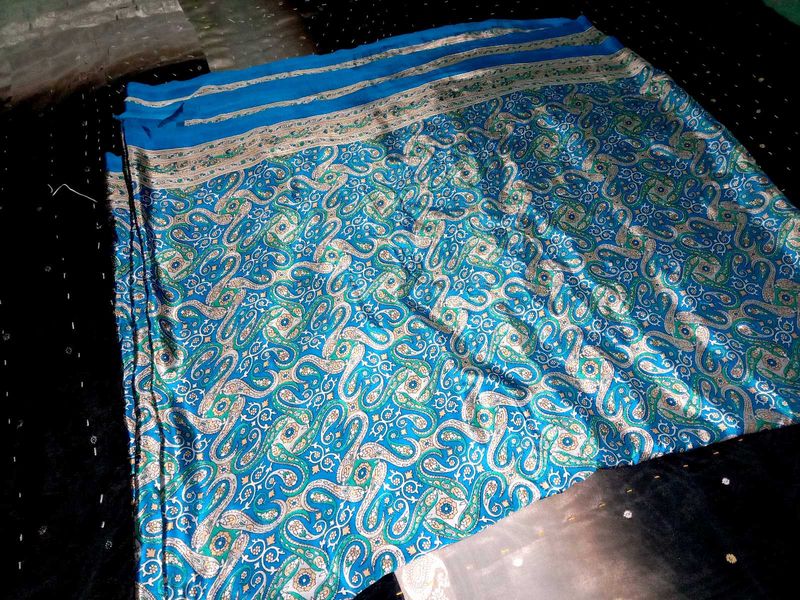 Elegant Blue satin silk Saree