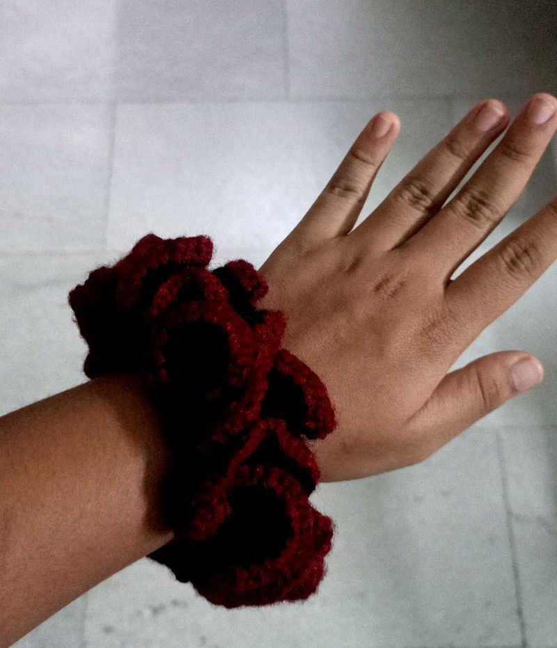 Burgundy Crochet Scrunchie
