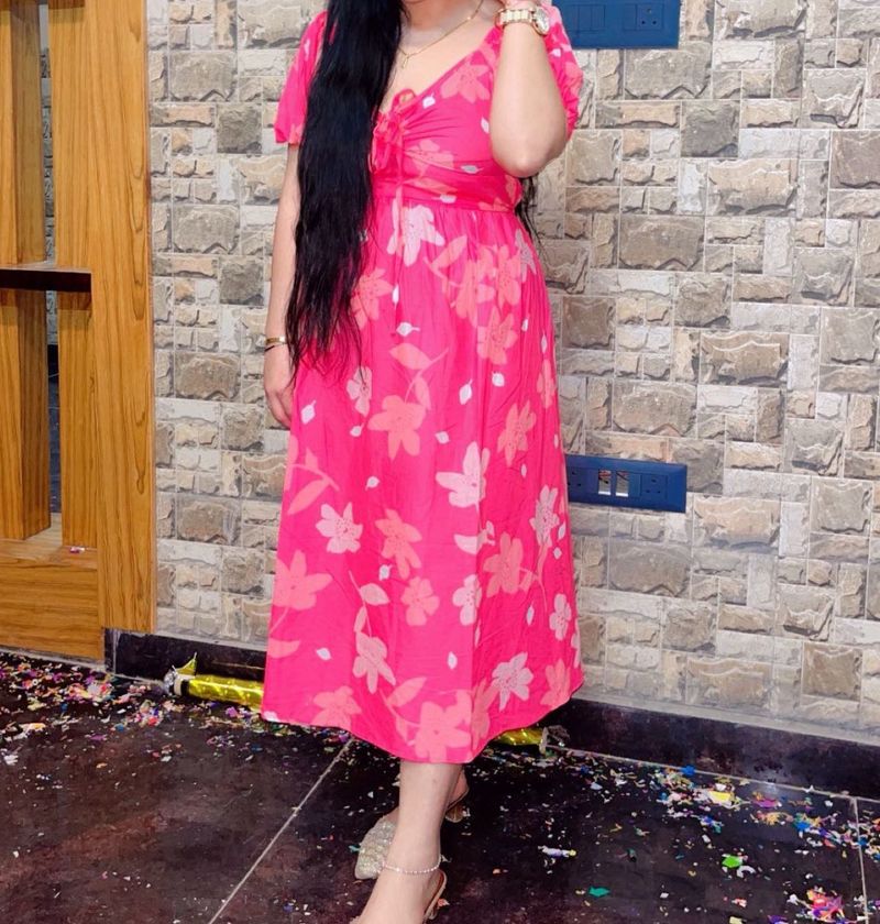 Pink Floral V-Neck Dress