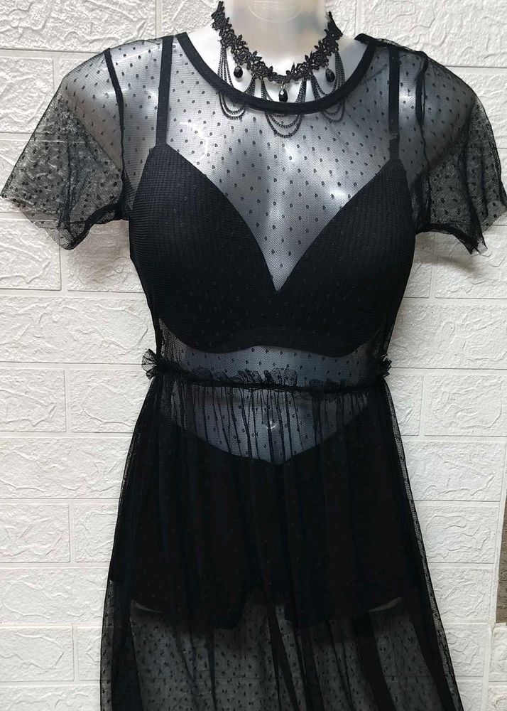 Black Polka Dot Mesh Dress S To M Size