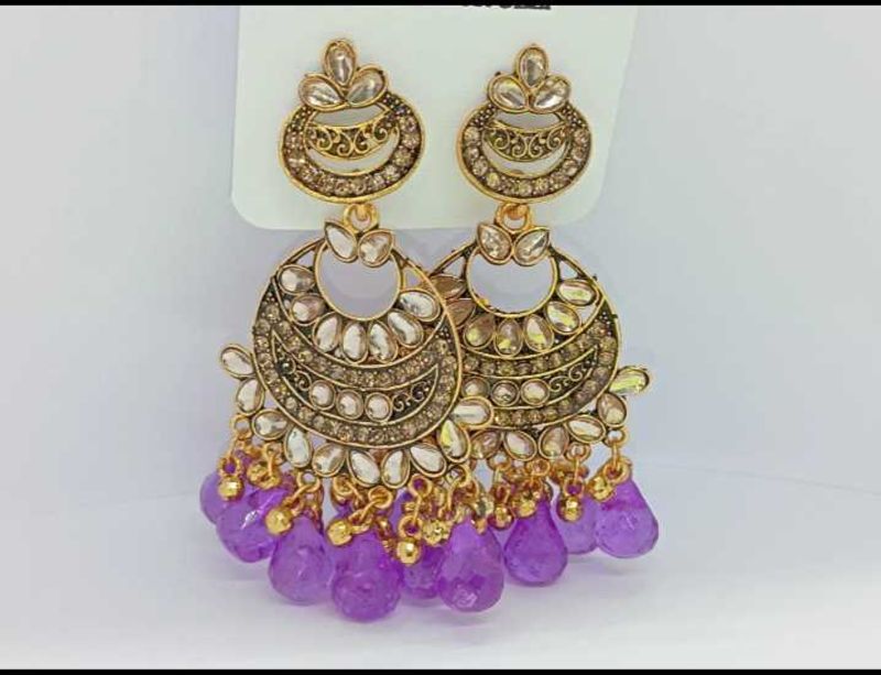 Purple Beaded Chandbali Earrings