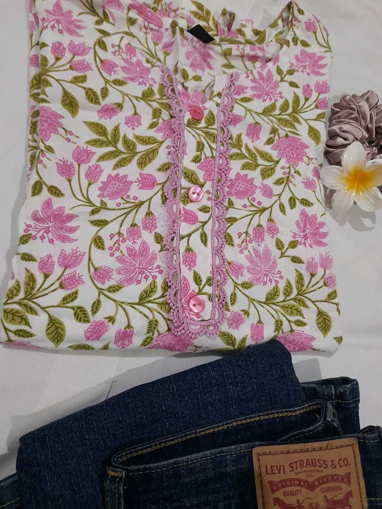 Floral Print Straight Kurti