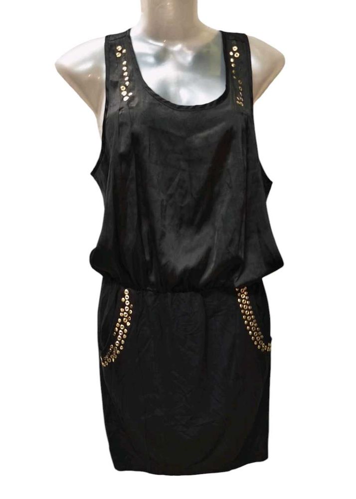 Sleeveless Black Party Dress With Golden Studs