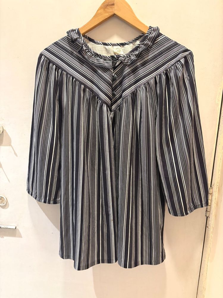 Beautiful Striped Ruffle Neck Top