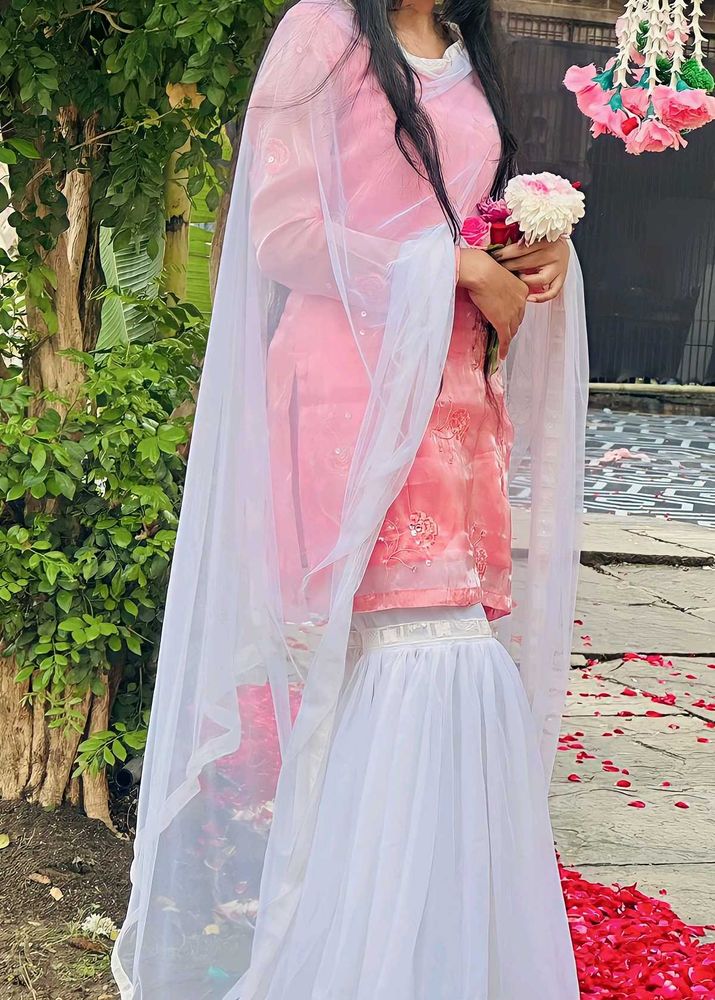 Pink Embroidered Kurta Garara Set
