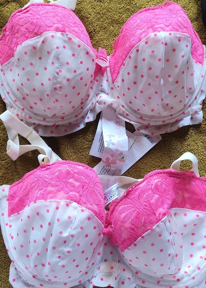 Pink Lace &amp; Polka Dot Bra Set(pack Of 2)