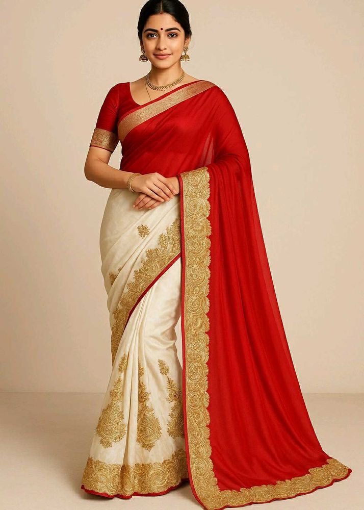 Elegant Red &amp; Cream Saree