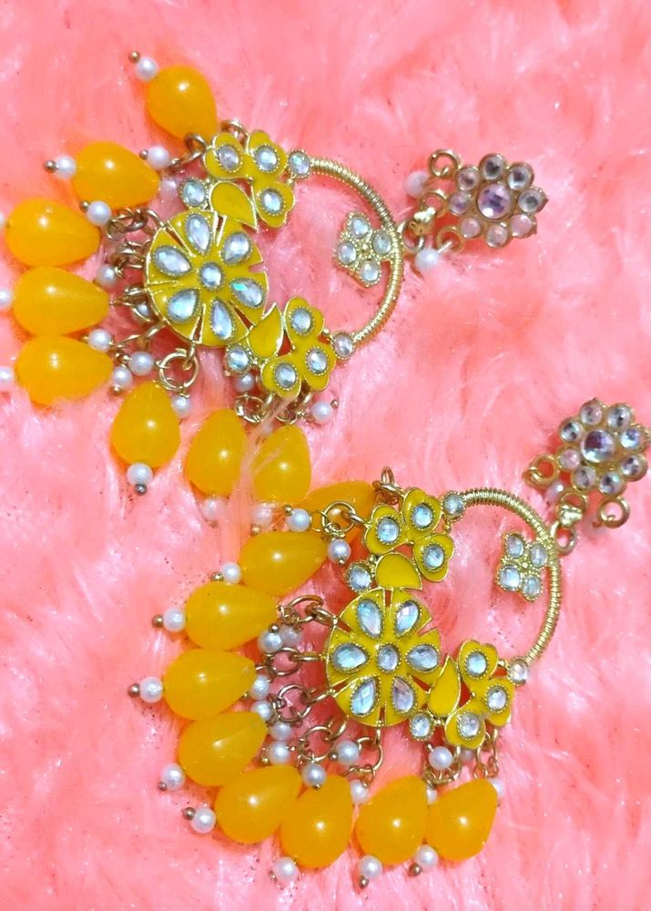 Yellow Dangle Earrings for haldi ceremony