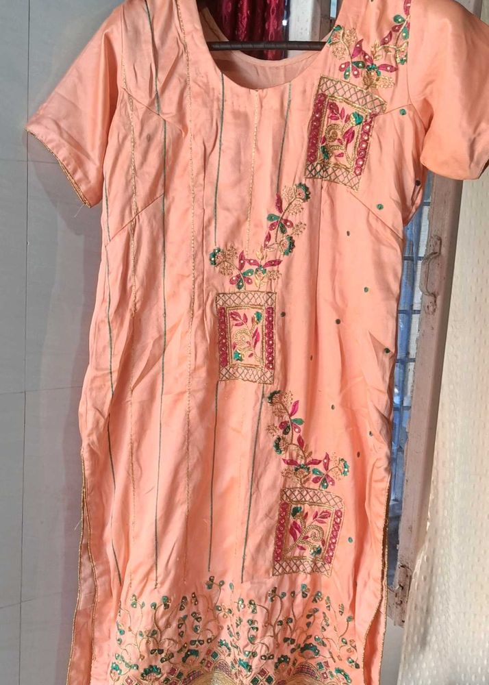 Peach Embroidered Kurti Shalwar
