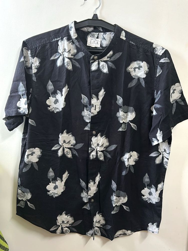 Floral Print Black Shirt