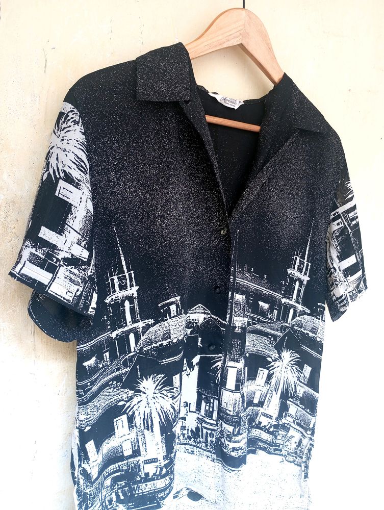 Black Korean Aesthetic Button Up Shirt Top (Women)
