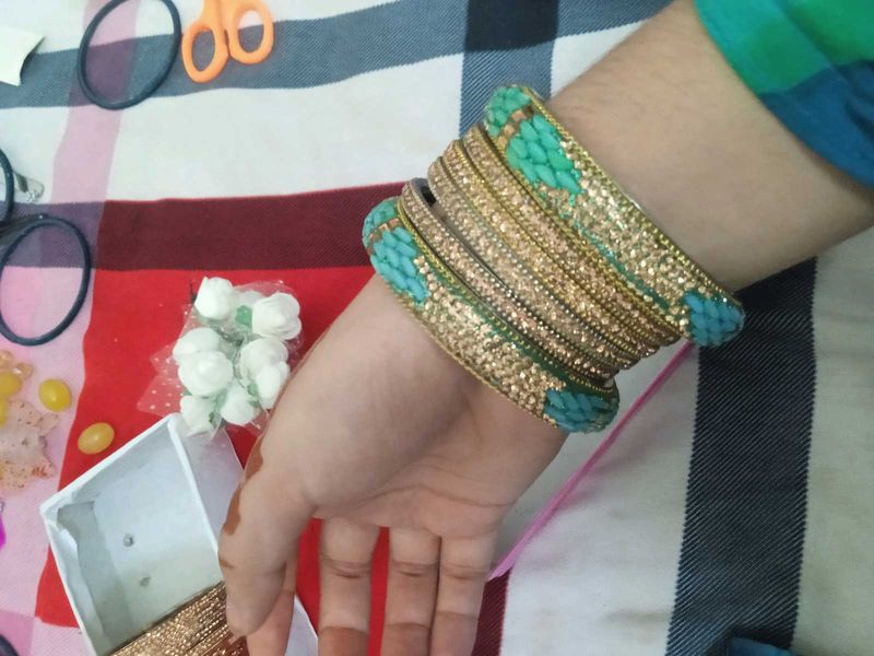 Teal &amp; Gold Bangle Set