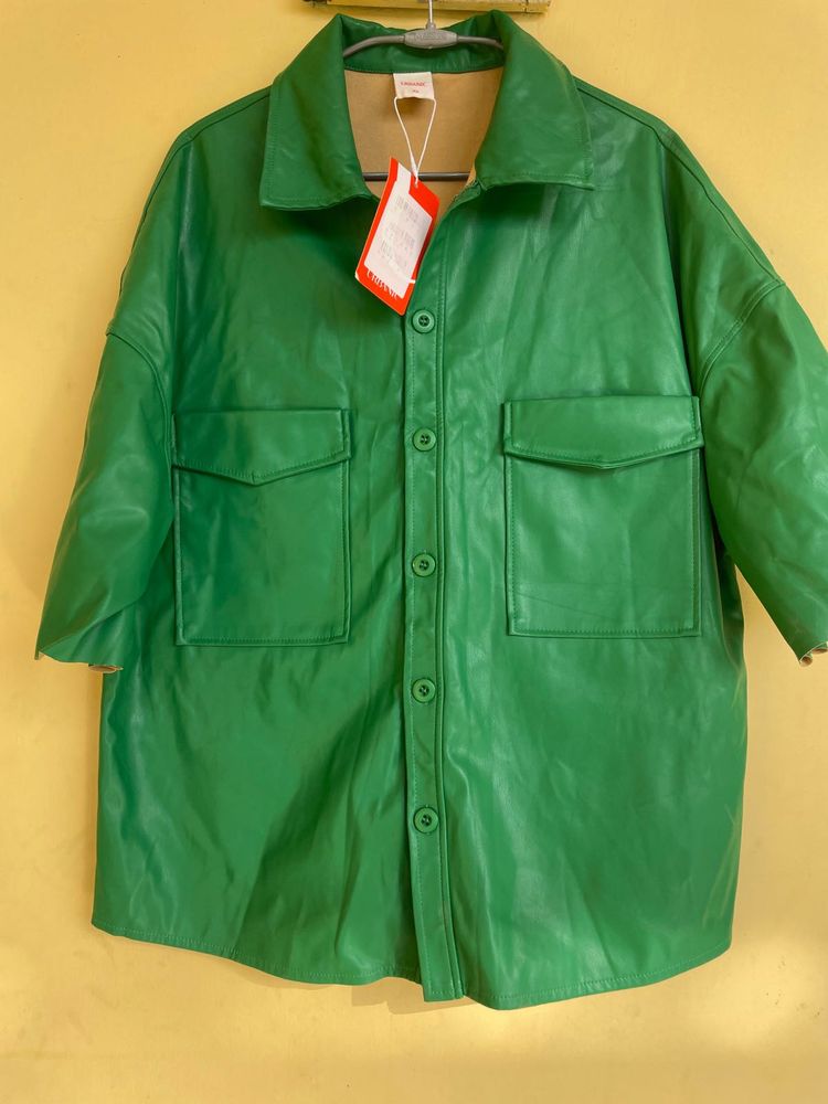 Green Faux Half Leather Jacket