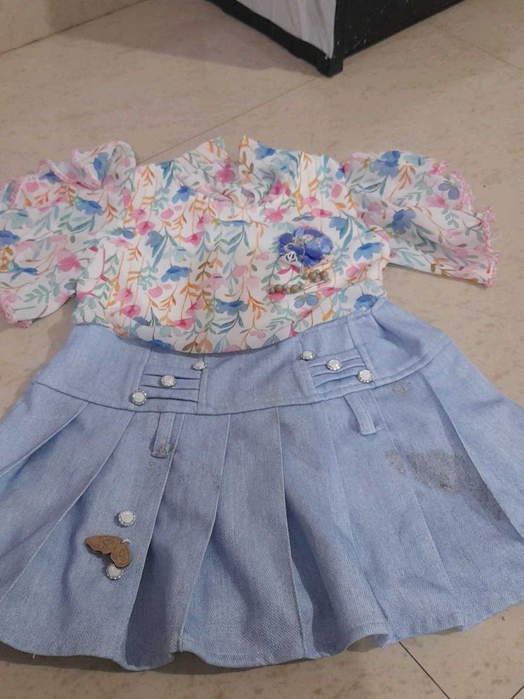 Cute Floral Denim Dress
