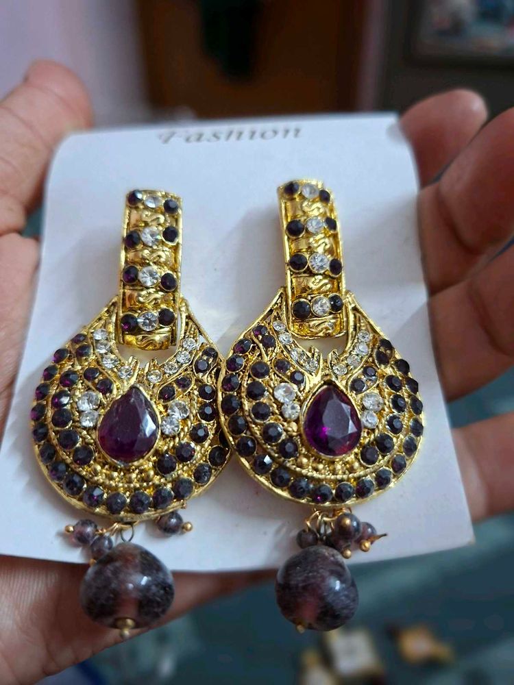 Stunning Gold &amp; Purple Statement Earrings