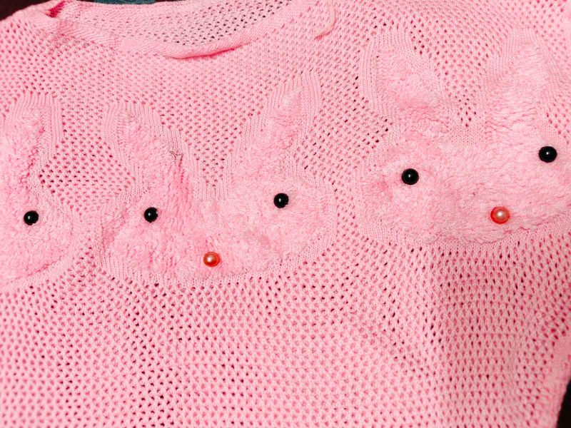 Pink Bunny Knit Crochet Top