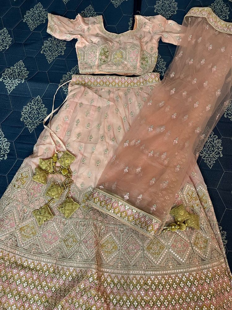 Peach Engagement Lehenga Stitched