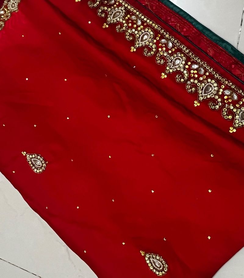 Elegant Red Embellished Saree