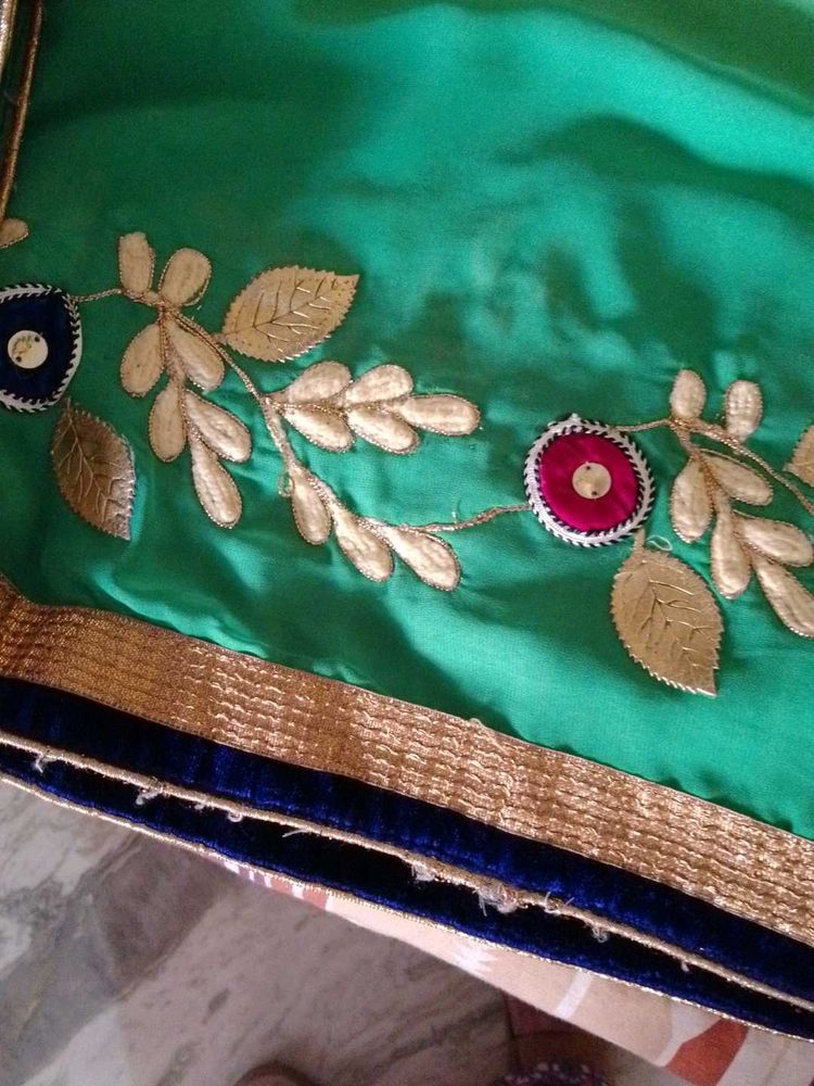 Green Sari with Gold Embroidery