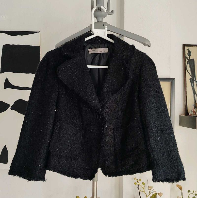 Zara Basic Black Boucle Jacket