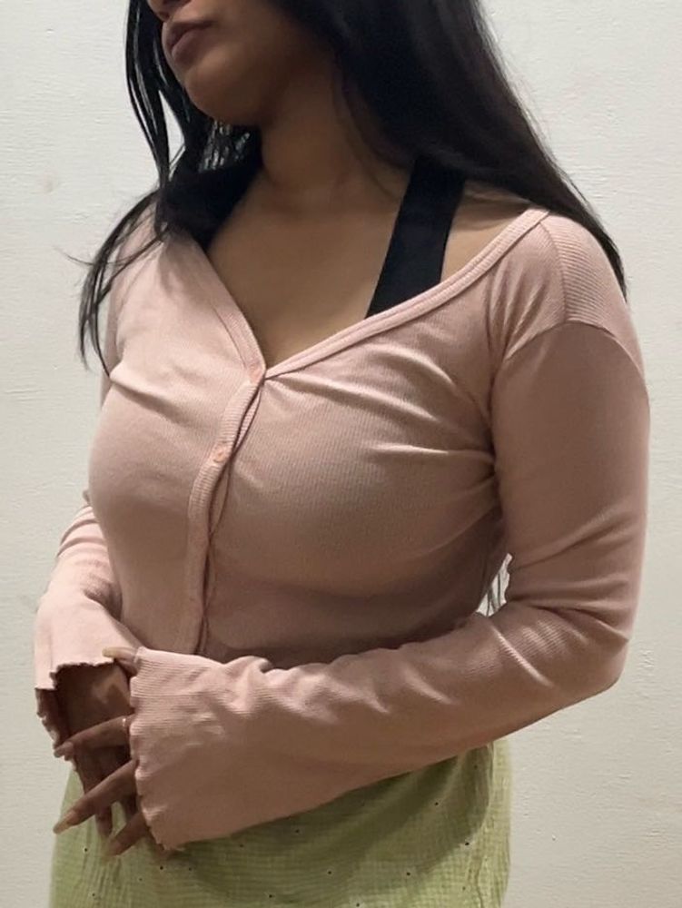 Nuon Westside Pink Ribbed Long Sleeve Top