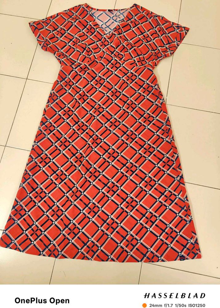 Red &amp; Navy Patterned Dress