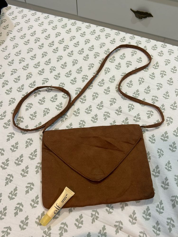Brown Suede Sling Bag