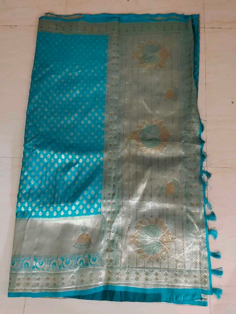 Festive Wear Sea Green Shalu Saree With Blouse