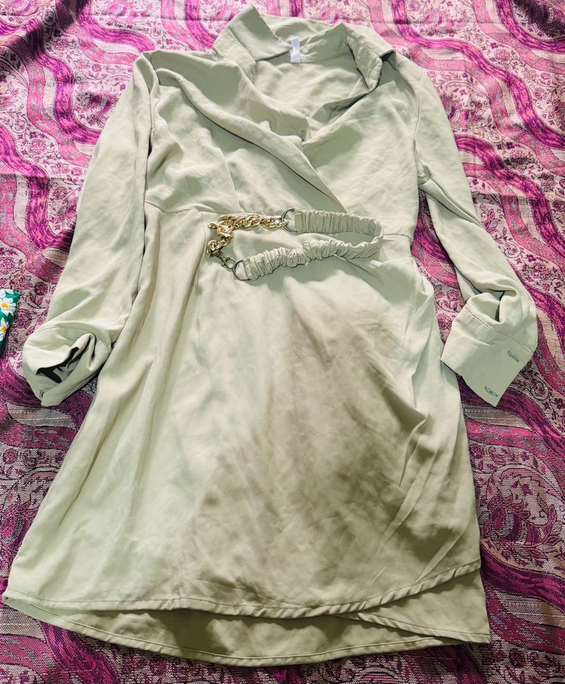 Elegant Green Mini Shirt Dress