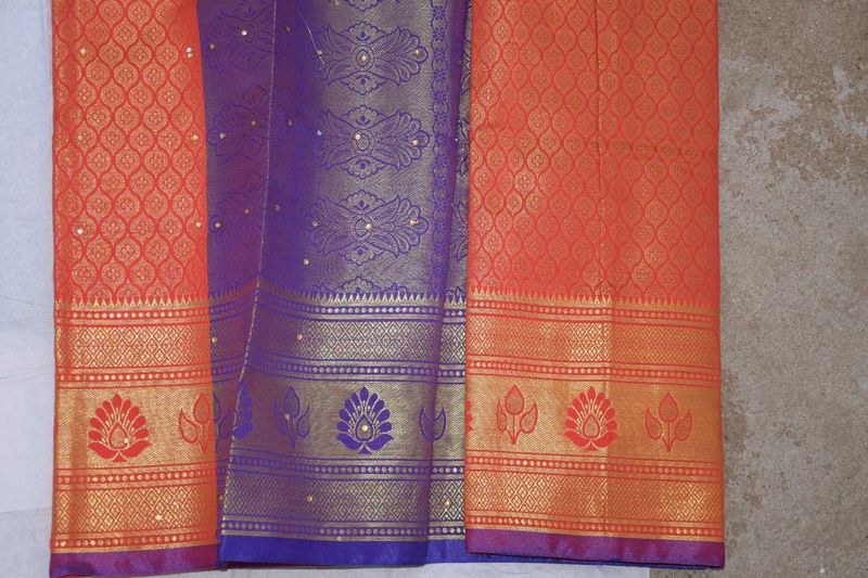 Elegant Woven Saree Fabric - Orange &amp; Purple