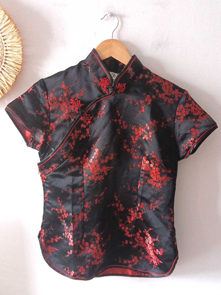 Chinese Mandarin Collar Silk Satin Top