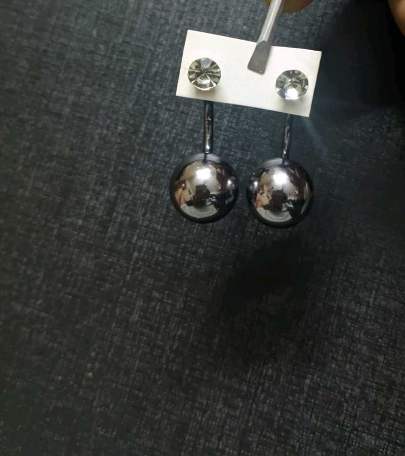 Stylish Dual Ball Statement Earrings – Used, Good