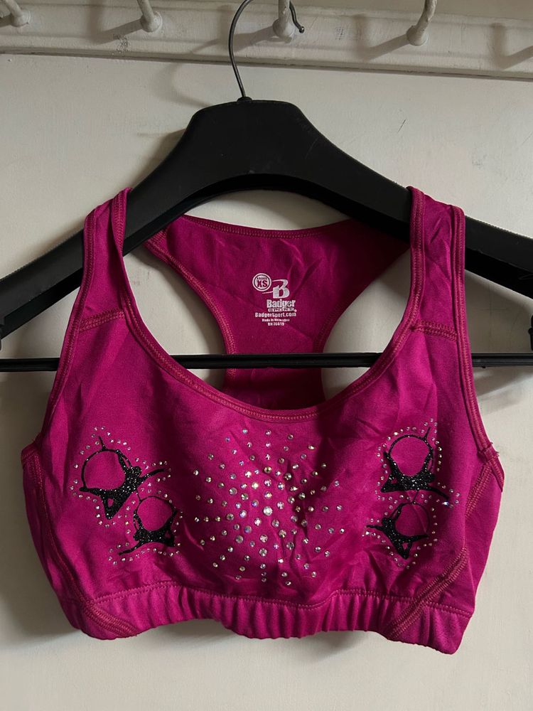 Pink Embellished Sports Bra