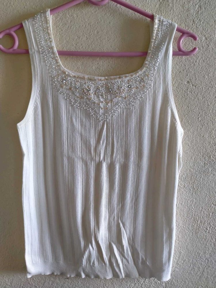 Beaded White Tank Top