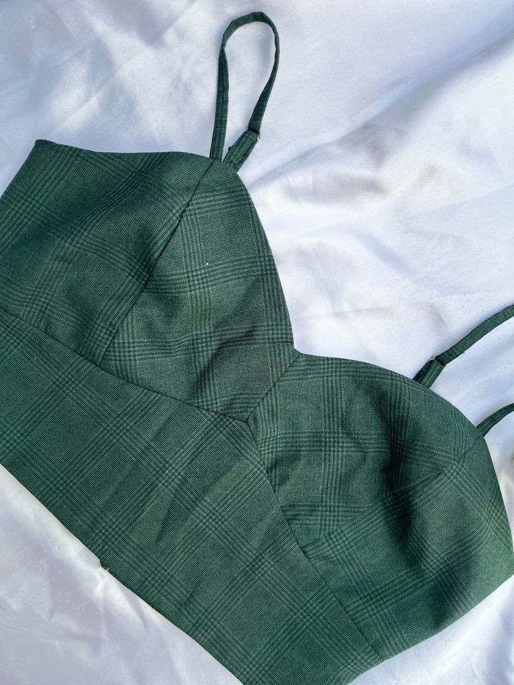 Green Plaid Crop Top