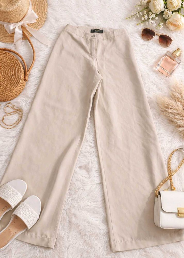Beige Wide Leg Trousers