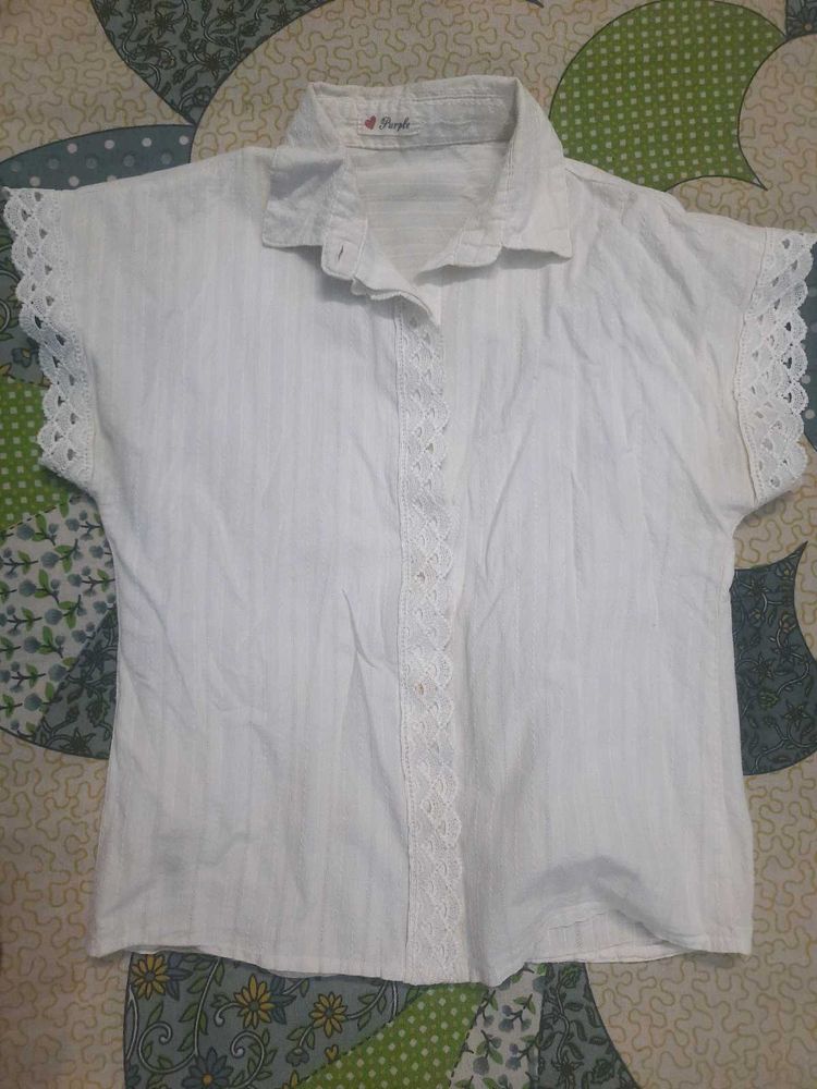 Women Collar Neck White Top