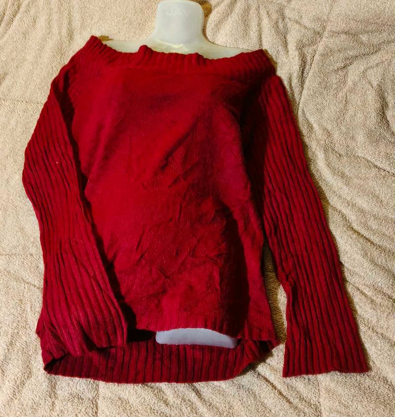 Korean Off-Shoulder Knit Sweater