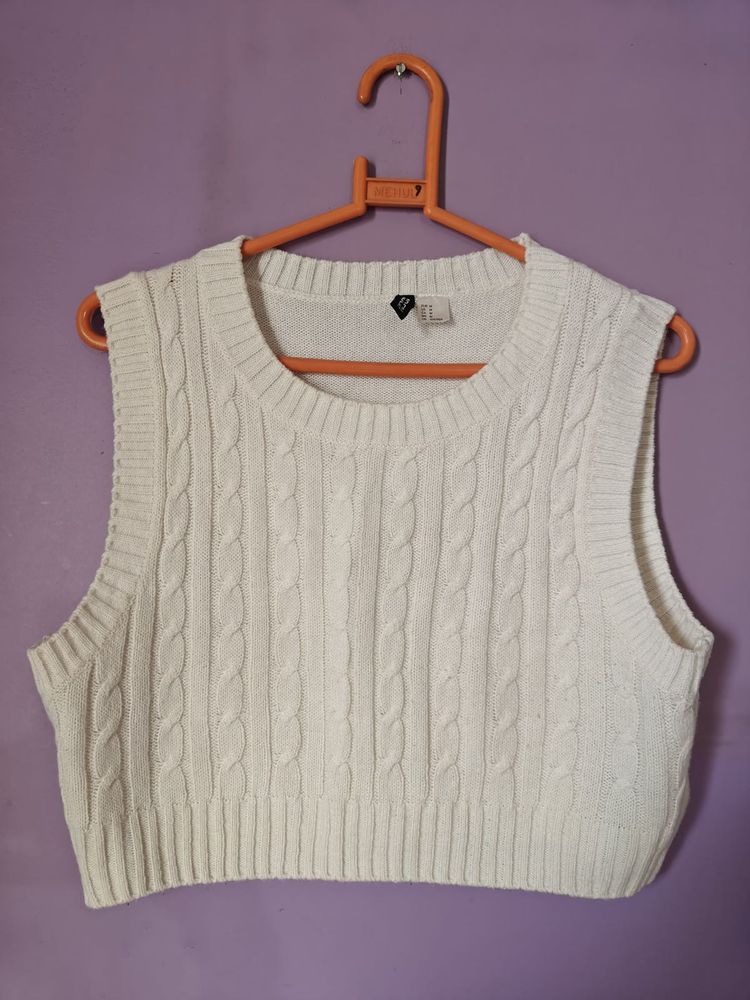 White Cable Knit Sweater Vest (H&amp;M)