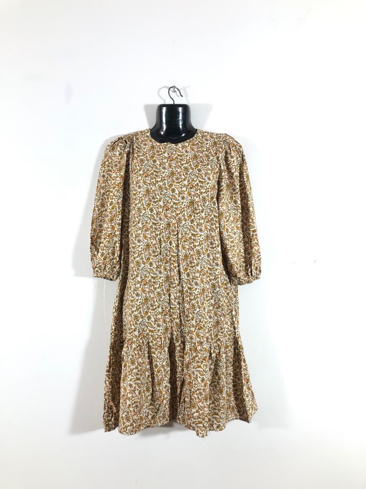 Cream Printed A-Line Dress(Women’s)