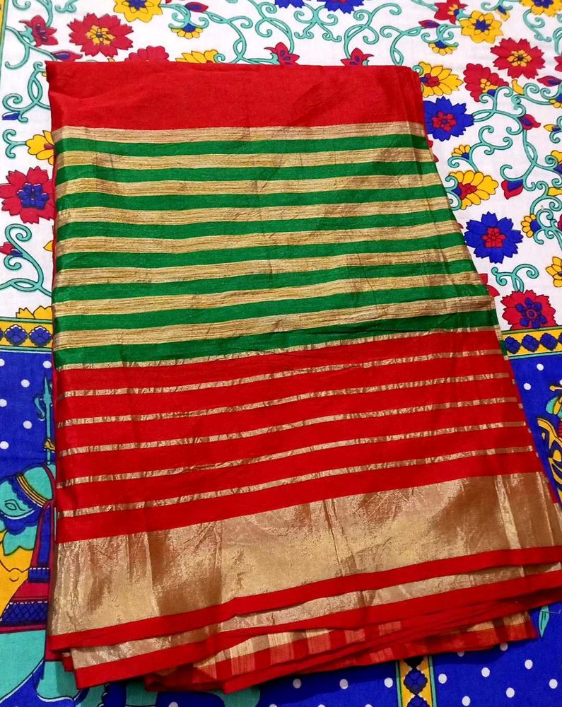Striped Red &amp; Green Sari